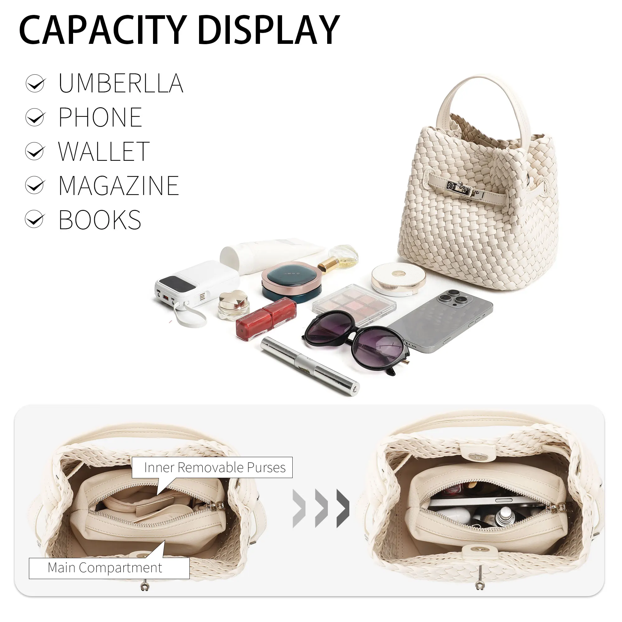 Small Woven Crossbody Bags for Women PU Leather Mini Bucket Handbag Women Handwoven Cute Shoulder Bag Removable Shoulder Strap - view 4