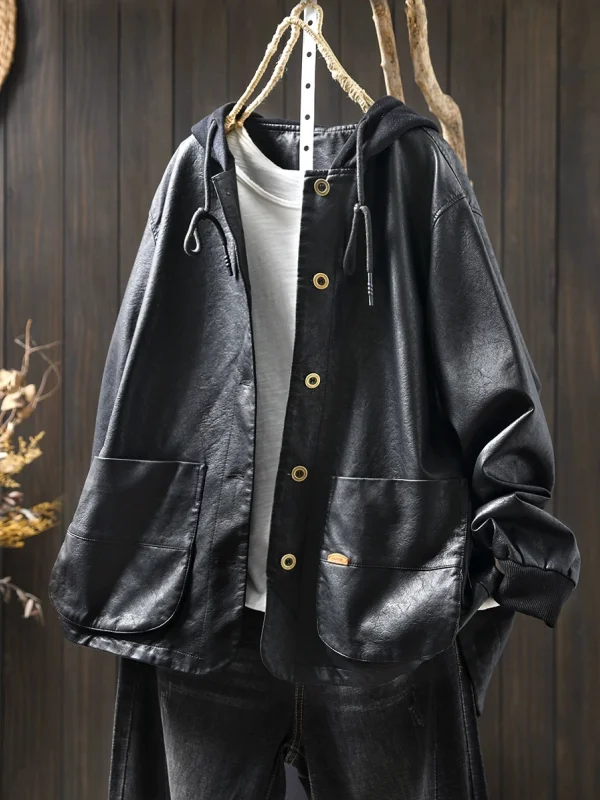 

Bla из искусственной кожи, женское байкерское пальто с капюшоном, осеннее новое поступление, модное повседневное пальто, длинное свековое, удобное для поездок на работу