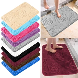 1pc Bath Rugs Rose Flower Embossed Bathroom Bath Floor Mat Flannel Non-Slip Carpet Bathtub Floor Rug Shower Room Doormat Mat