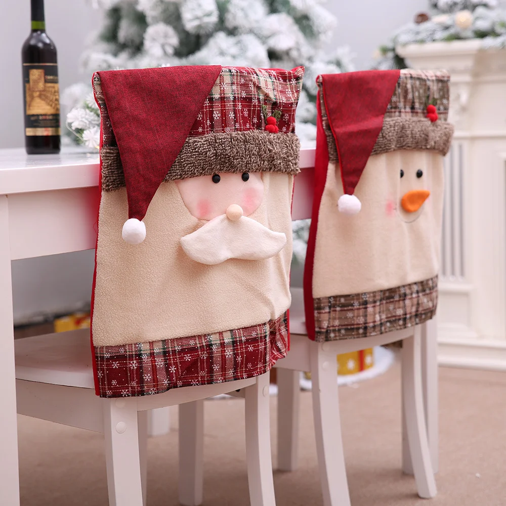 2024 New Year Christmas  Festival Decoration Santa Snowman Kitchen  Dinner Room Chair Covers