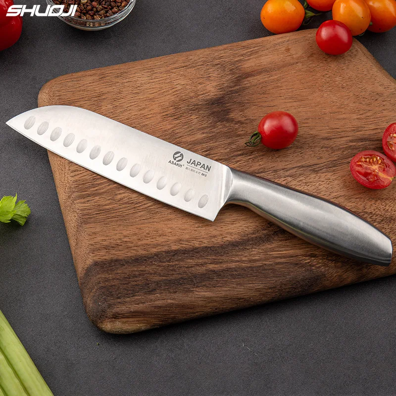 Cuchillo Santoku de 7 pulgadas, utensilio de cocina con mango hueco, acero inoxidable 30cr13, hoja antiadherente, Japón