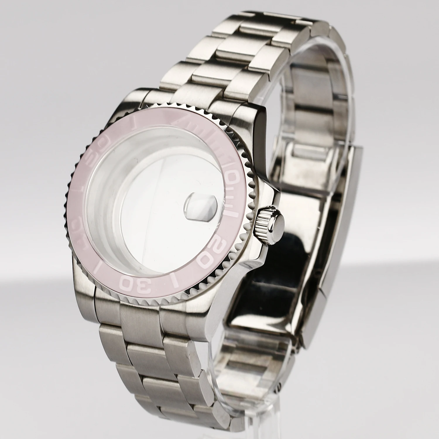 40mm seiko mod Nh35 Case Nh34 dial NH35A Silver Fit ETA2836 NH35/36 Sapphire Watch Case Silver Strap Watch Bezel Pink