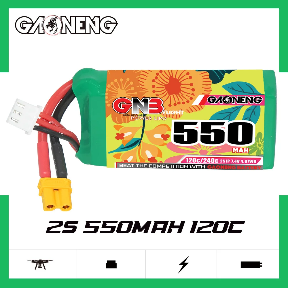 GAONENG GNB 550mAh 120C 2S 3S 4S 6S LiPo Battery XT30 For Brushless Drones Cinewhoop, Spare RC Parts, Airplane, UAV, RC Toy etc.