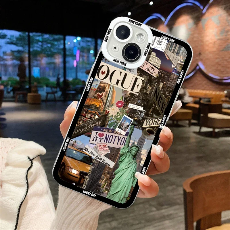 Prosperous New York Statue of Liberty For iPhone Case 16 15 14 13 12 11 Pro XR XS Max 7 8 Plus Phone Shockproof Y2K INS Cover