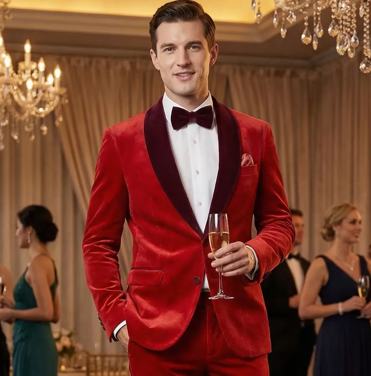 

Классический бордовый бархатный костюм, комплекты для мужчин, свадебный банкет, жених, модная одежда, вечерний ужин, мужской пиджак, брюки, комплект из 2 предметов