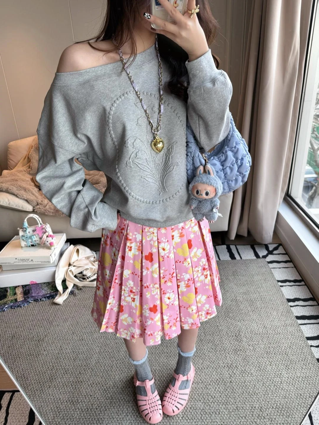 Retro Floral Pleated  Skirt Heavy Embroidery Dual Waist Design Spring Fashion A-Line Skirt mid Waist Gathered Summer