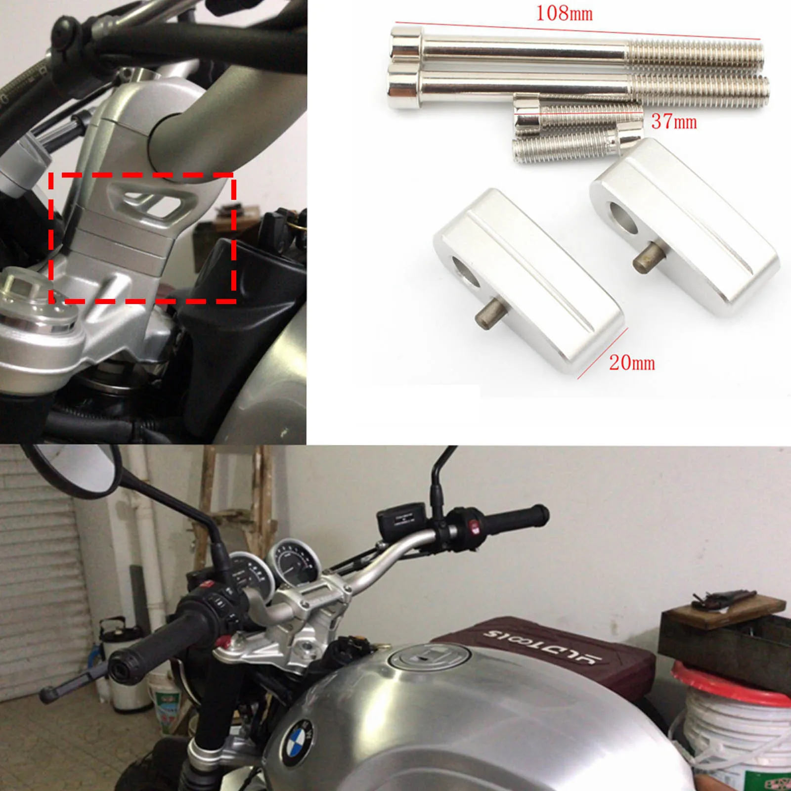 

Motorcycle Accessories 2014-UP NINE T R NINE T Pure Racer Urban G/S Scrambler Handlebar Riser Moves 20mm for BMW R Nine R9T