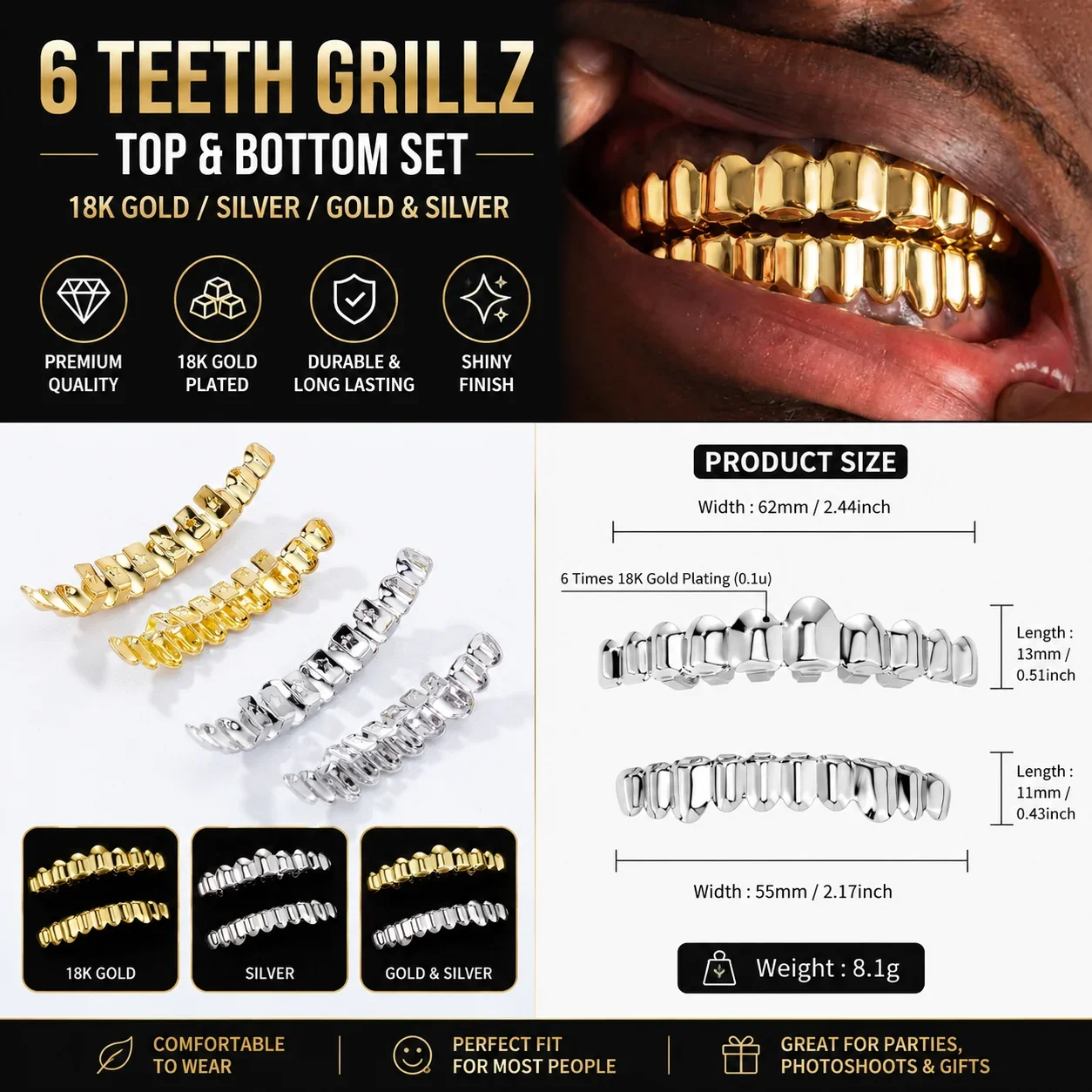 Zestaw grillzów w kolorze złot – Street Fashion Jewelry recenzja i cena