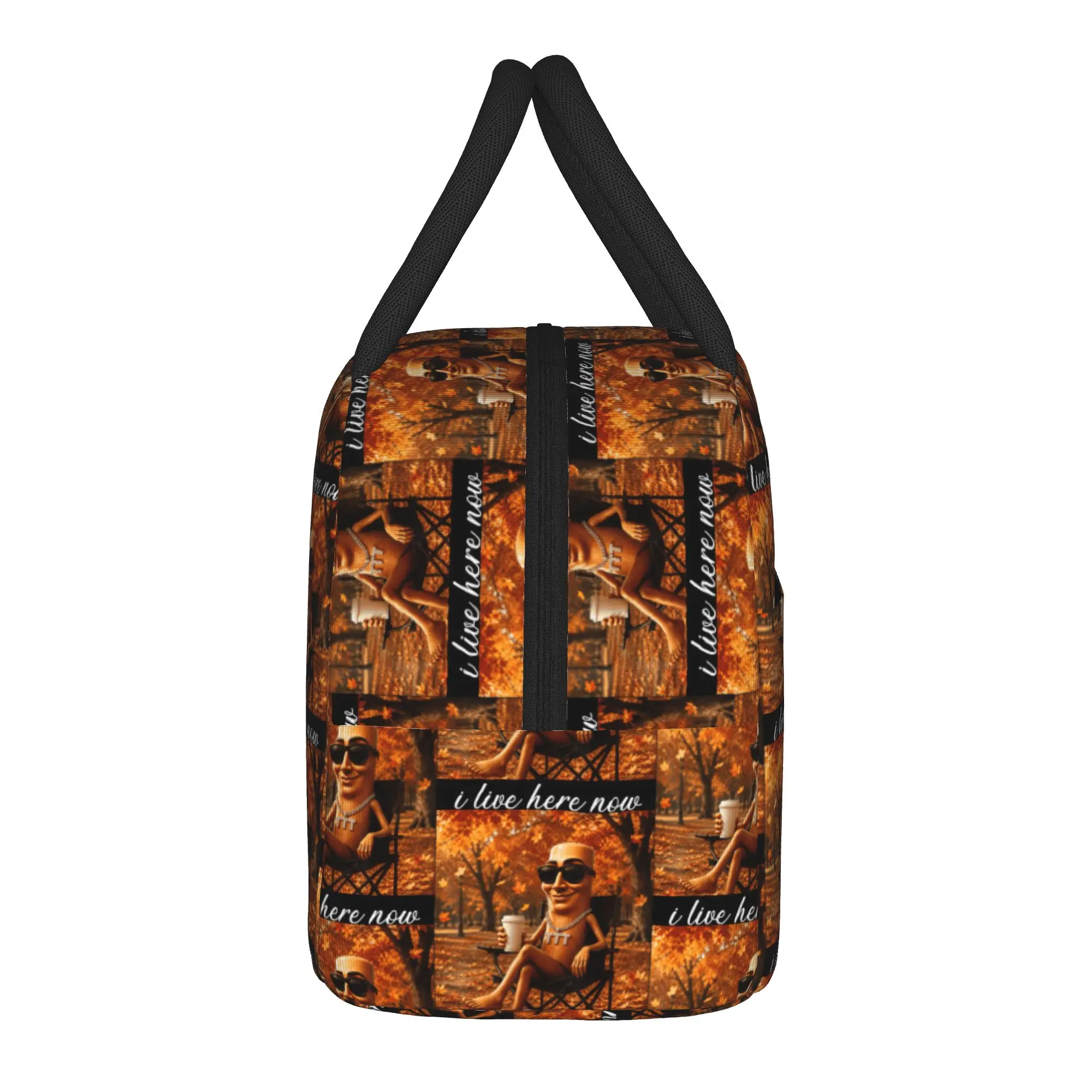 Autumn Park Coffee Time Funny Tung Sahur Brainrot Fall Meme Lunch Bag Outdoor Lunch Box For Women Casual Thermal Tote Handbags