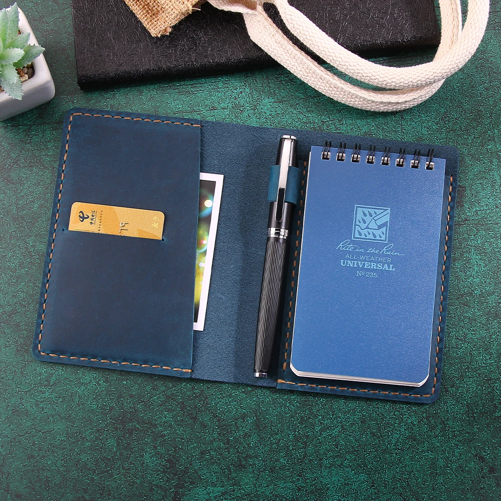 3 "x 5" 쓰기 패드 홀더 미니 포켓 메모장 홀더 용 상단 나선형 노트북과 호환되는 수제 정품 가죽 커버