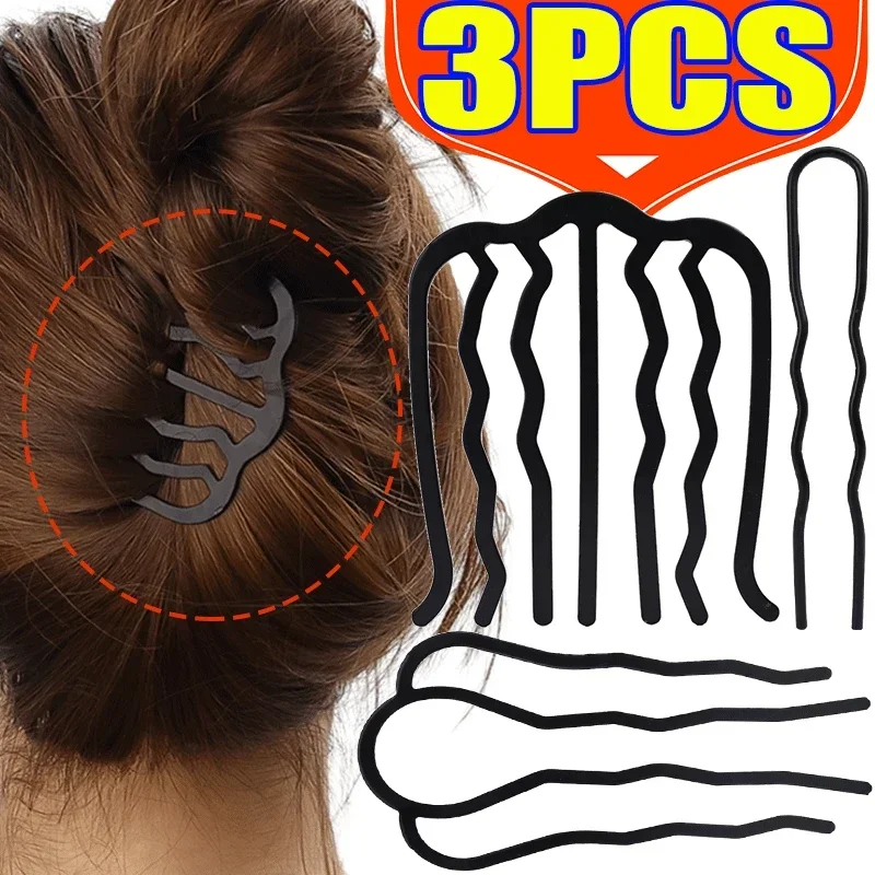 New Metal Black Hair Fork Clip Women Hair Pin Combs Messy Bun Hair Pin Clip Hair Side Combs Updo Hair Sticks Hair Styling Tool