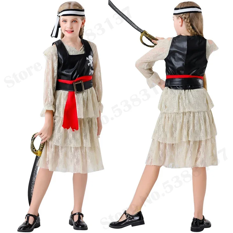 Disfraz Infantil de fantasía para Halloween, ropa de juego de rol para niñas, disfraces de pirata, vestido de fantasía para niños, traje de fiesta de Carnaval