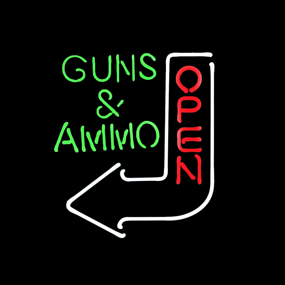 Guns & Ammo Open Arrow Neon Sign Light Custom Handmade Real Glass Tube Store Advertise Room Decor Display Lamp On Wall 14