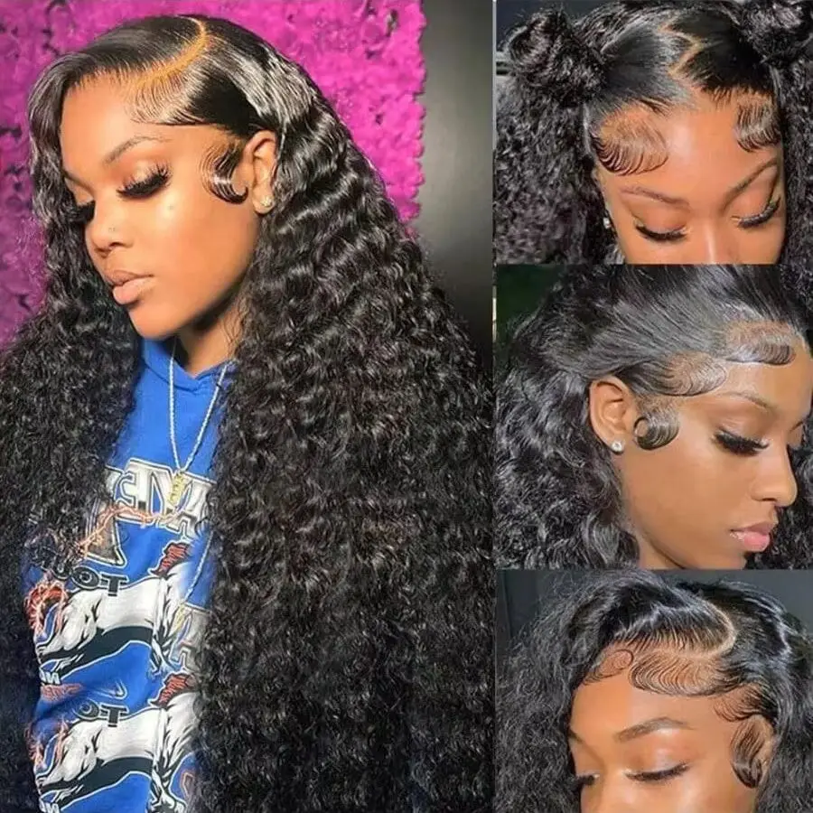 

200% 40 дюймов 13x6 Глубокие волны Кружевные фронтальные парики Человеческие волосы Глубокие вьющиеся HD Прозрачные кружева Предварительно выщипанные с детскими волосами для женщин