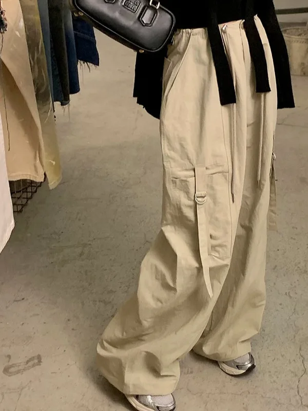 

Loose Korean Sle Workwear Casual Pants High Waist Slimming Faion Design Dstring Long Trousers for Women Trendy