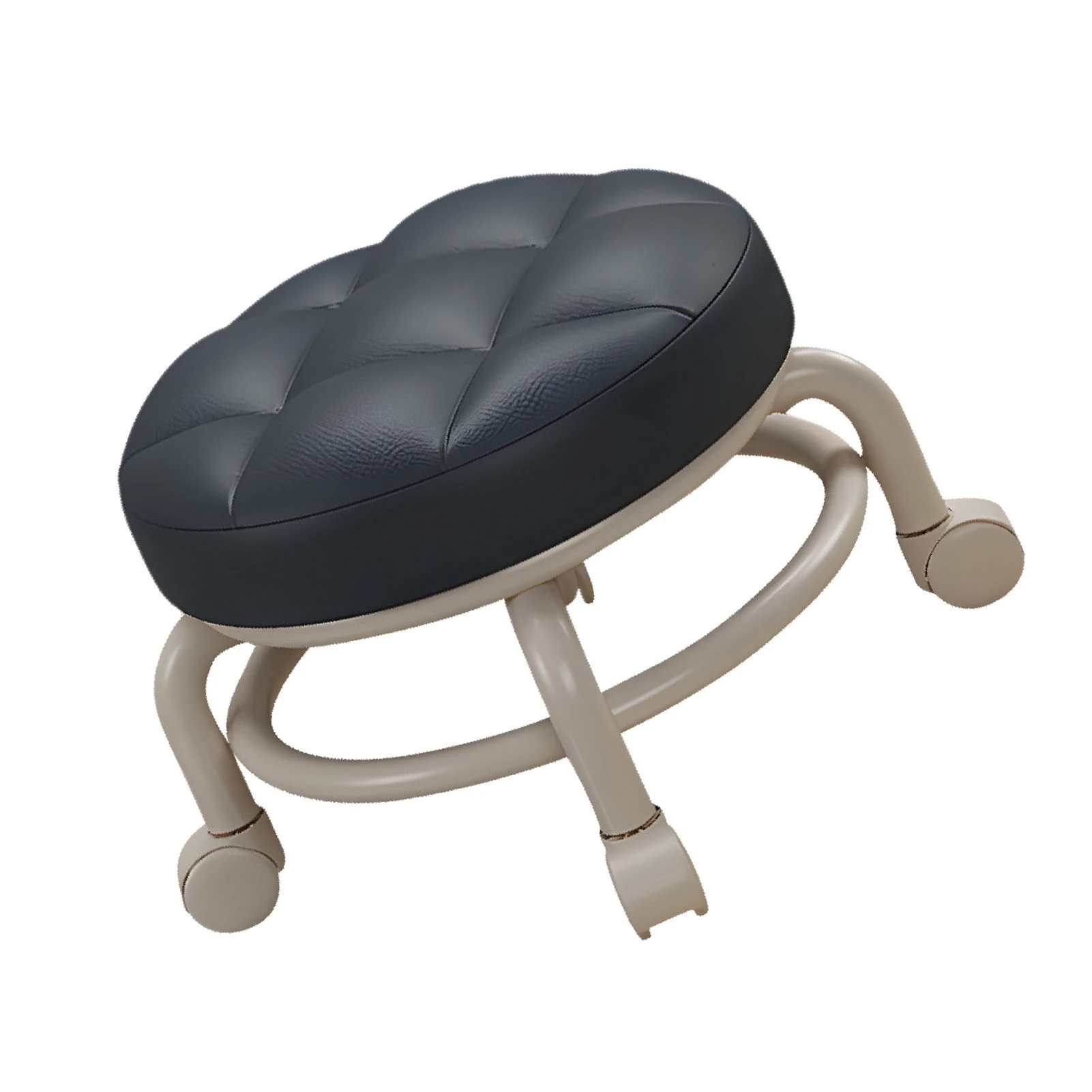 Low Roller Stools with Universal Wheel 360 Degrees Swivel PU Leather Round Rolling Stool Seats with Mute Wheels for Home Office image 6