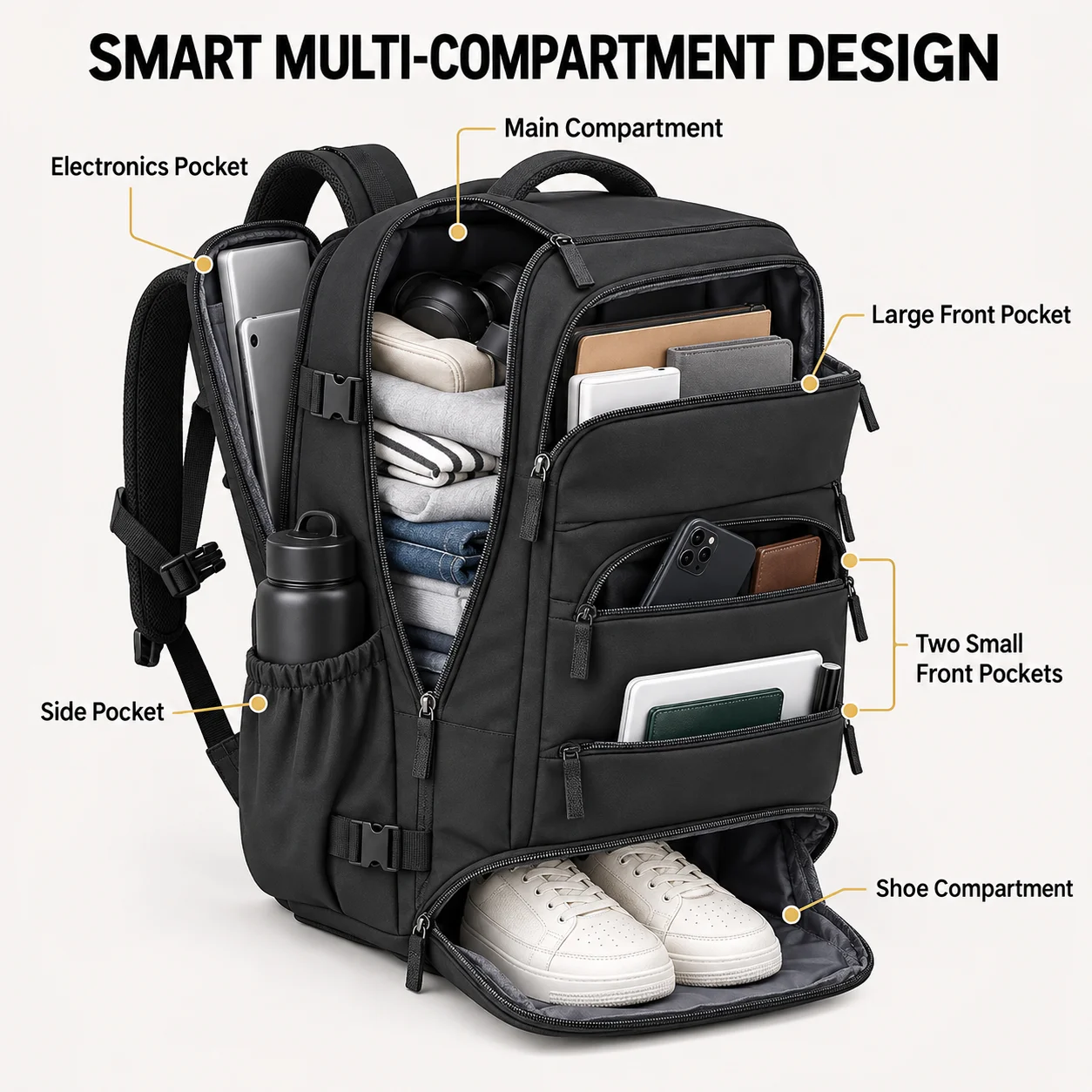 Carry On Travel Backpack for Men Women, Flight Bag with Shoe Compartment, 14 Inch Laptop Pocket, Luggage Strap, Weekender - view 6