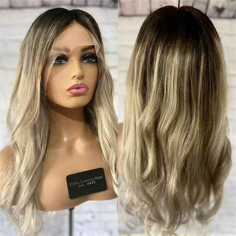 

Женский парик Ombre Пепельно-русый HD Парик фронта шнурка Косплей Ежедневный парик для вечеринок для женщин Высококачественный синтетический парик Предварительно выщипанная линия волос