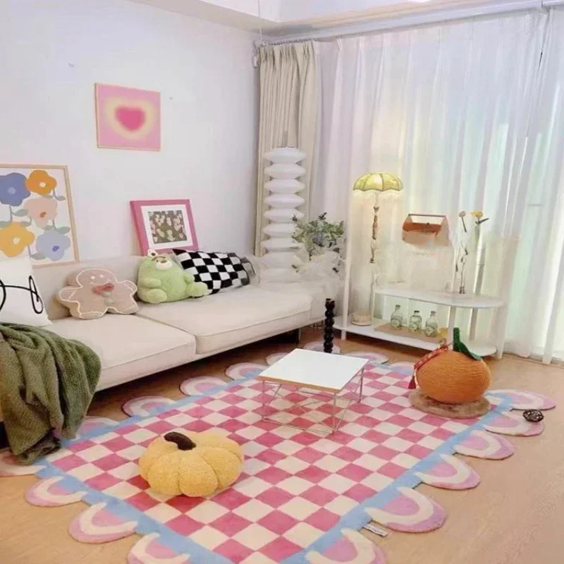 Cartoon cute girl, pink bedside blanket, thickened children's room, living room, bedroom, carpet, bay window, floor mat,