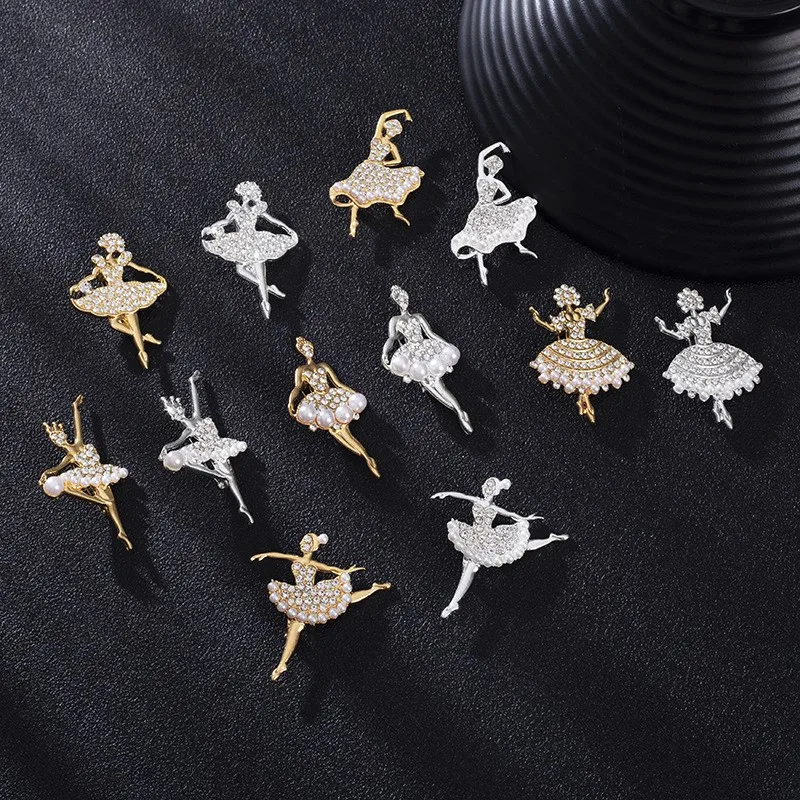 1 Pc High Quality Dancing Series Brooch Fashion Rhinestone Cute Crystal Ballerina Brooch Clothing Accessory Supplies