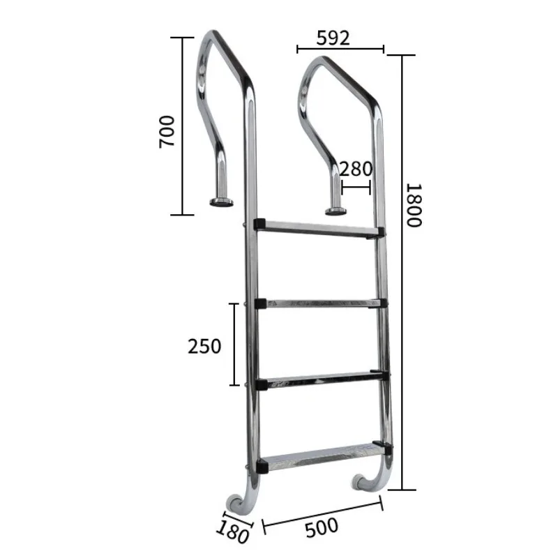

Level 4 Pool Ladder with No Pre-installation Required; 304 Thickened Stainless Steel , Suitable for Pools 1.3–1.5 M Deep