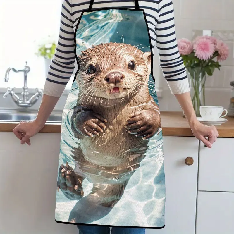 1pc, Cute Otter In Water Suitable For Ladies And Gentlemen A Kitchen Cooking Apron That Is Essential For Household Chores