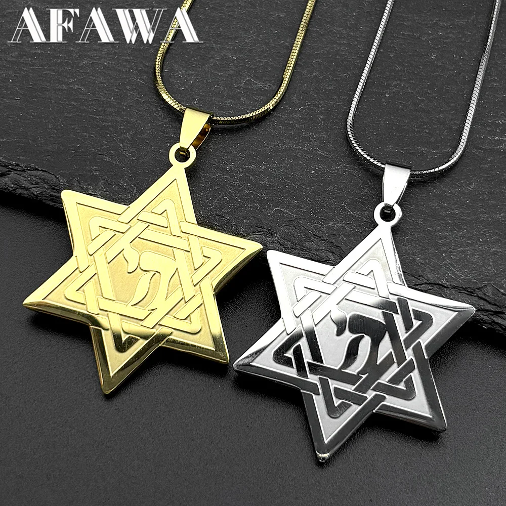 

Jewish Hebrew Letter Chai Symbol Star of David Pendant Necklace Men Women Stainless Steel Israel Hexagram Long Chain Jewelry