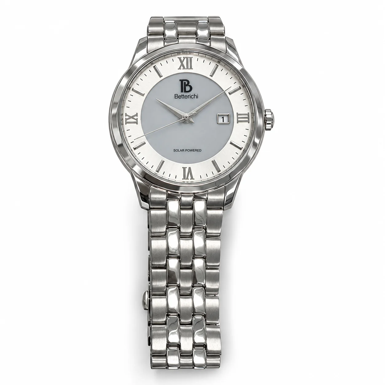 Men's Dress Watch 40mm Japanese Quartz Sapphire Crystal 316L Stainless Steel Case Roman Dial Date Display Betterichi Bracelet
