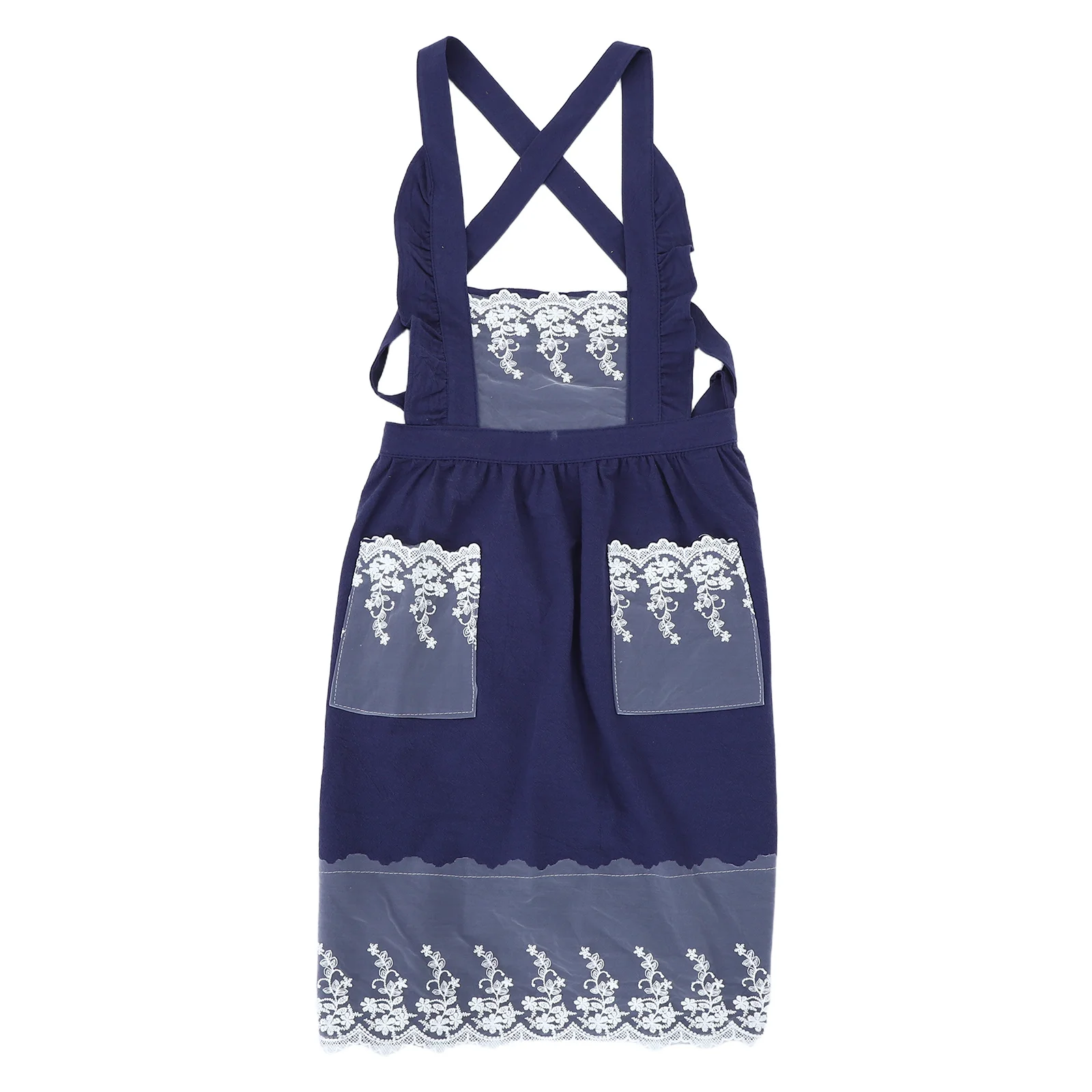 

Women's Lace Trim Apron with Pockets Ruffle Edge Adjustable Waist Feminine Cooking Apron for Baking Garden Retro Kitchen Use