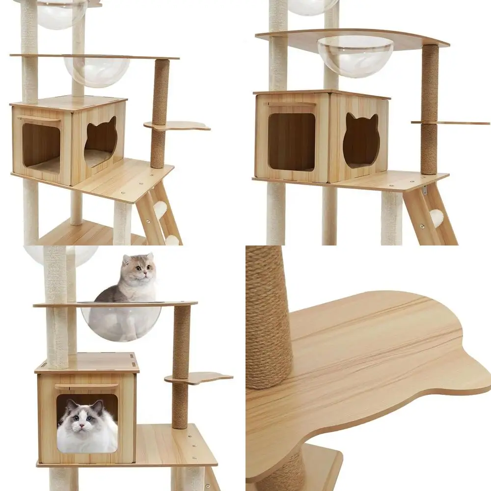 

Большая цельная кошачья стойка: 50x60x140 см, многоуровневая лазалка с лестницей, шариком-качелями и стойками для когтеточек для домашних кошек