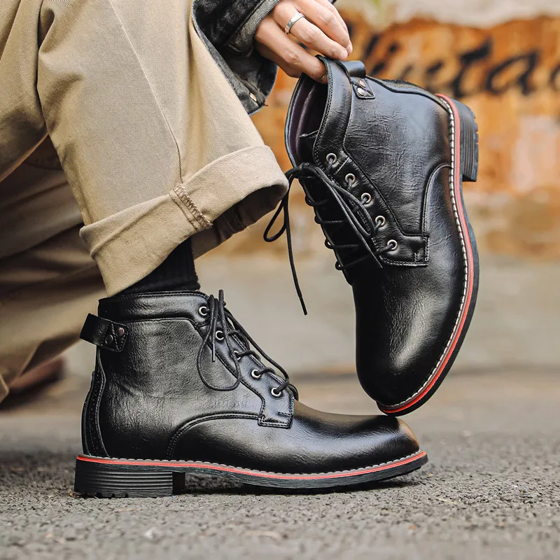 Luxury Retro High Men's Leather Shoes Dress Business Working Male Boots New Lace-up Flat Casual Comfortable Men Shoes Zapatillas