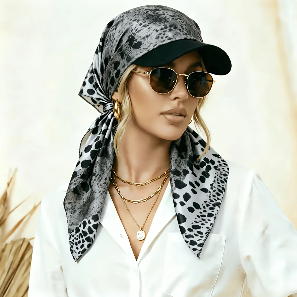 Paisley Trim Headscarf Hat Outdoor Sun Hat Tie-front Duckbill Square Scarf Sun Cap Baseball Cap