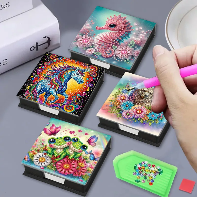 1 ensemble de peinture diamant DIY avec boîte d'étiquettes, série de motifs animaux en papier, idéal pour les bureaux et les enseignants, 8,6x8,6x2,4 cm
