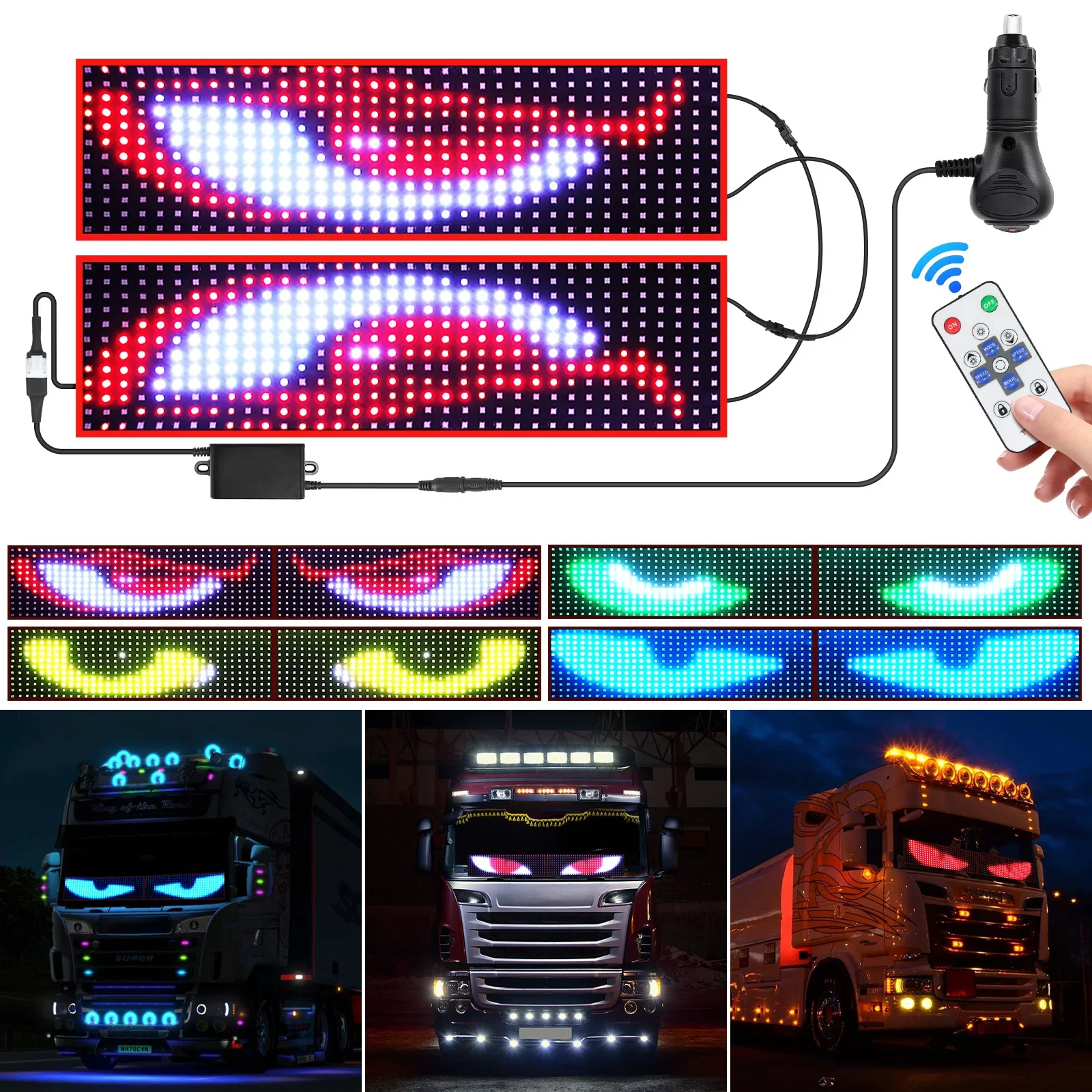 

Remote Control Truck Devil Eye LED Matrix Pixel Panel Soft Foldable Lighting Graffiti Scrolling Board Ambient Light 12V 24V