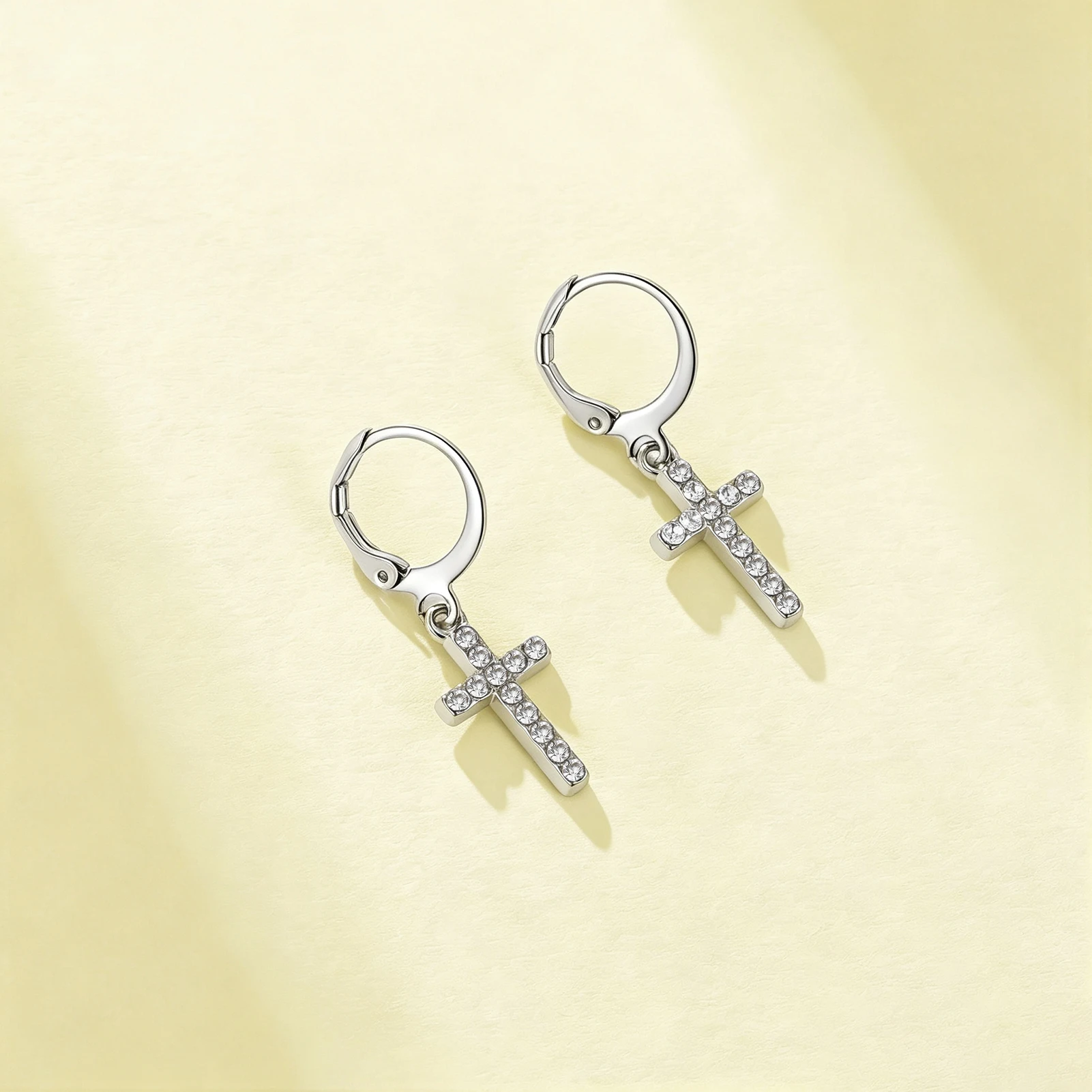 Eueavan 3D-Kristall-Kreuz-Creolen aus Edelstahl, klassischer christlicher Kreuz-Ohrschmuck, Damen-Ohrringe, Geschenke, Großhandel – Detail 1