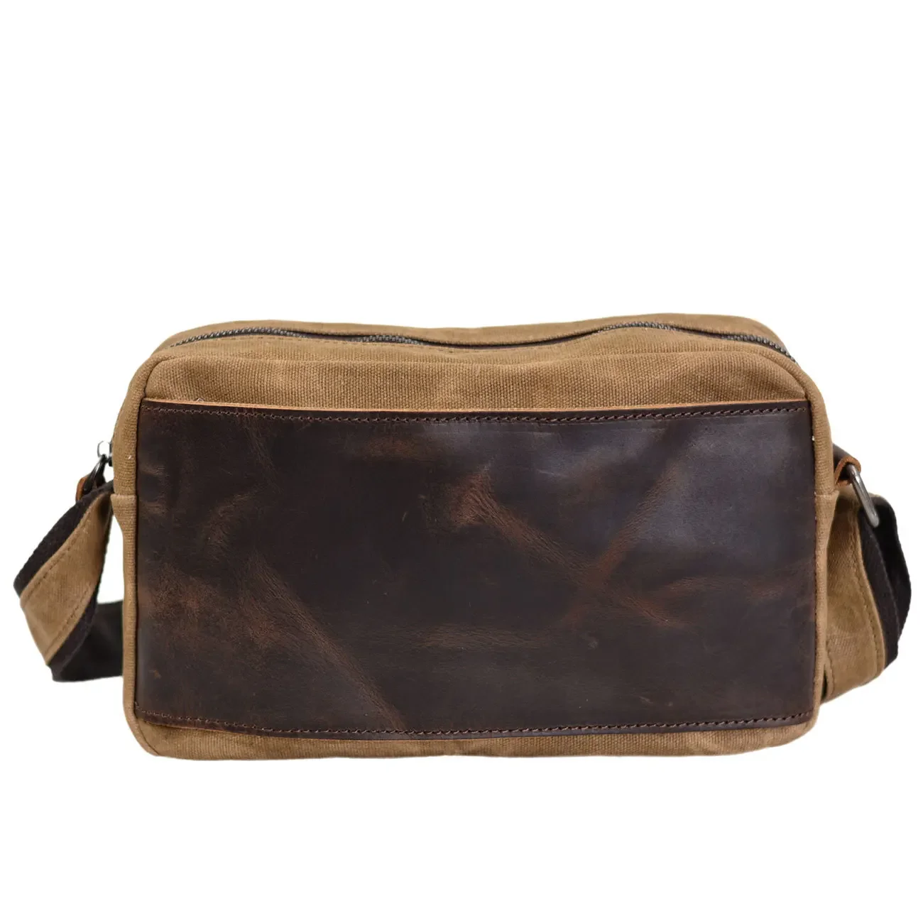 Retro Wax Canvas Men's Shoulder Bag with Head Layer Cowhide and Horizontal Crossbody Bags