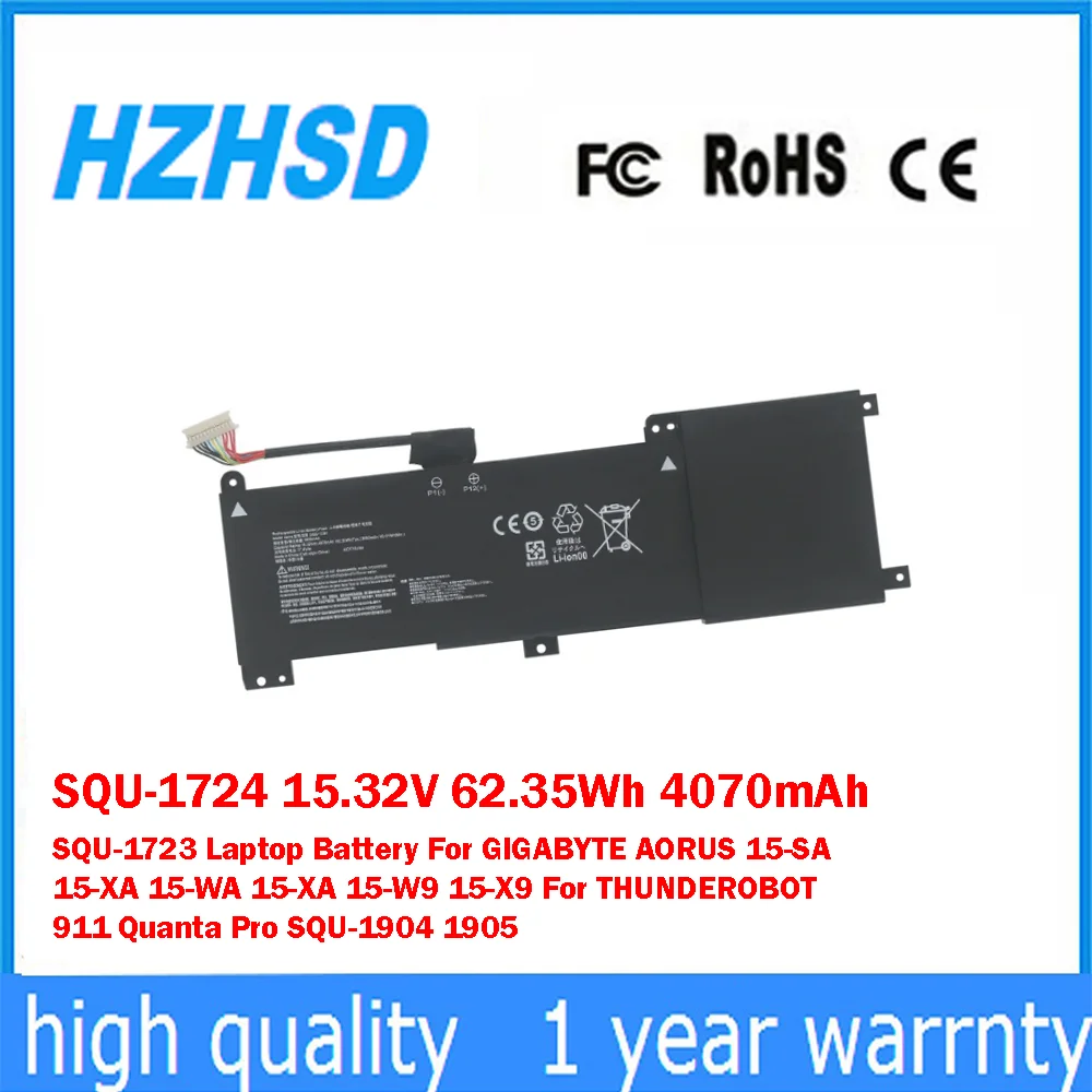 

SQU-1724 15.32V 62.35Wh 4070mAh SQU-1723 Laptop Battery For GIGABYTE AORUS 15-SA 15-XA 15-WA 15-XA 15-W9 15-X9 For THUNDEROBOT