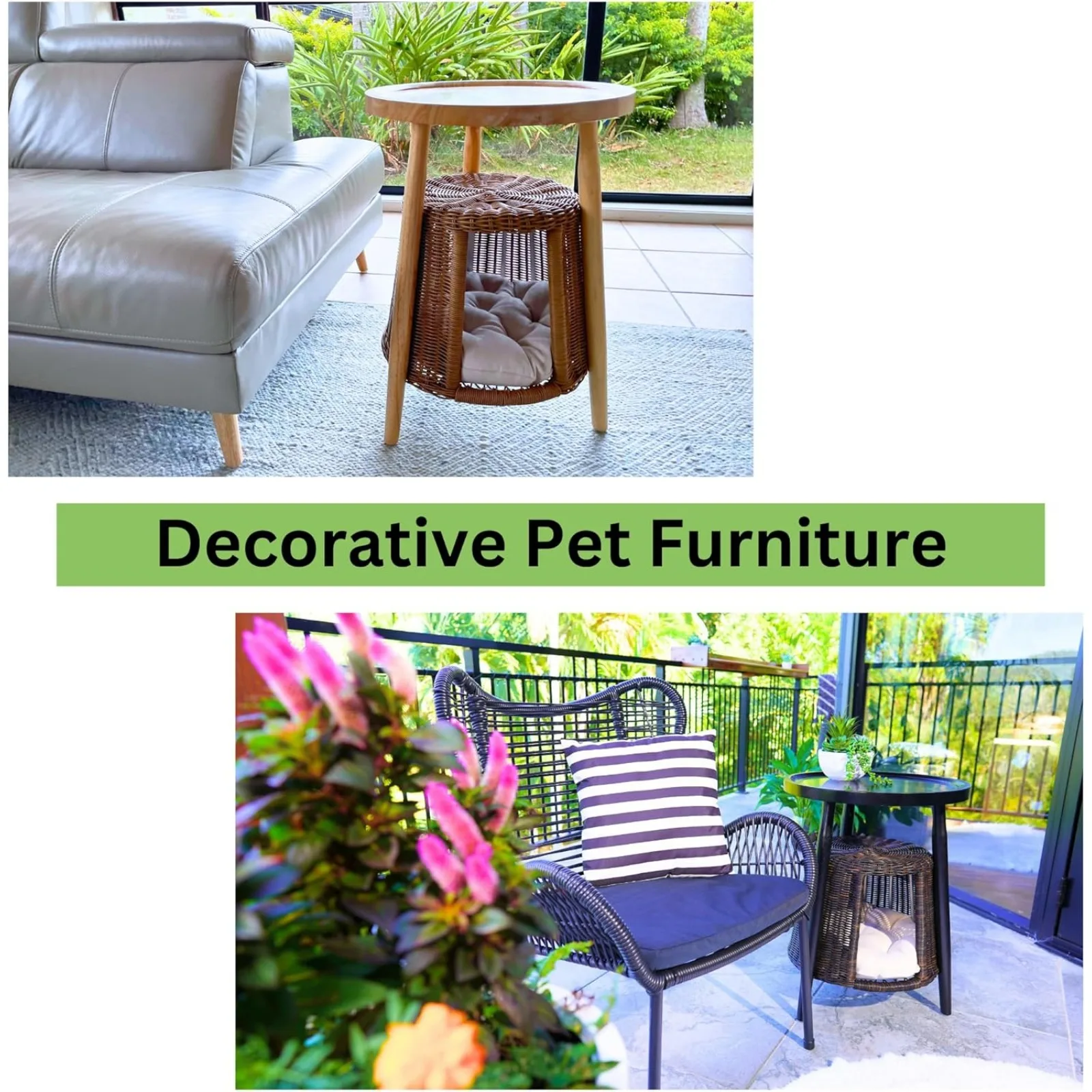 US Cat Condo Side Table, 2-in1 End Table & Cat Bed, Kitten Hideaway Cave House Washable Cushion, Decorative Pet Furniture 5