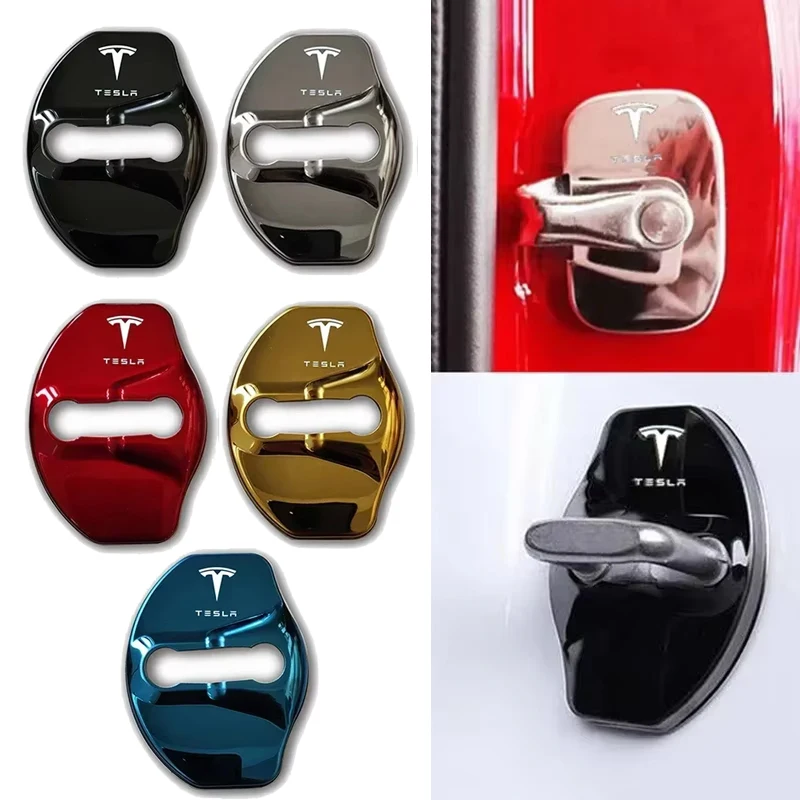 

4pcs Car Door Lock Cover Badge Sticker Decoration for Tesla 2017-2019 Model 3 2019 Model X Protector Badge Case Auto Accessories