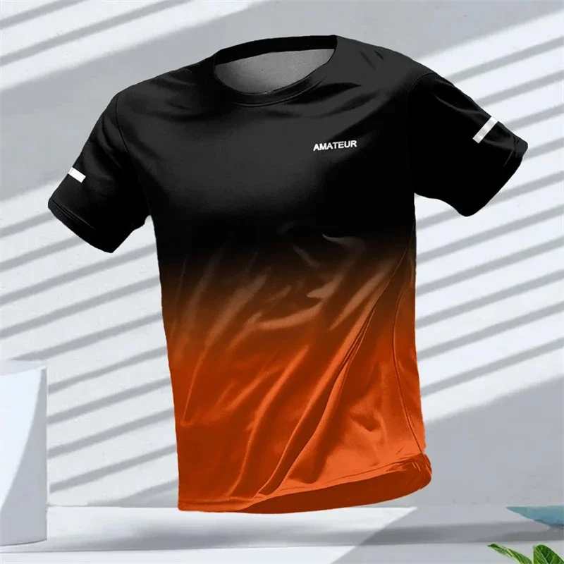 Outdoor sports men's T-shirts, gradient pattern standard 3D printed short-sleeved quick-drying short-sleeved unisex tops.