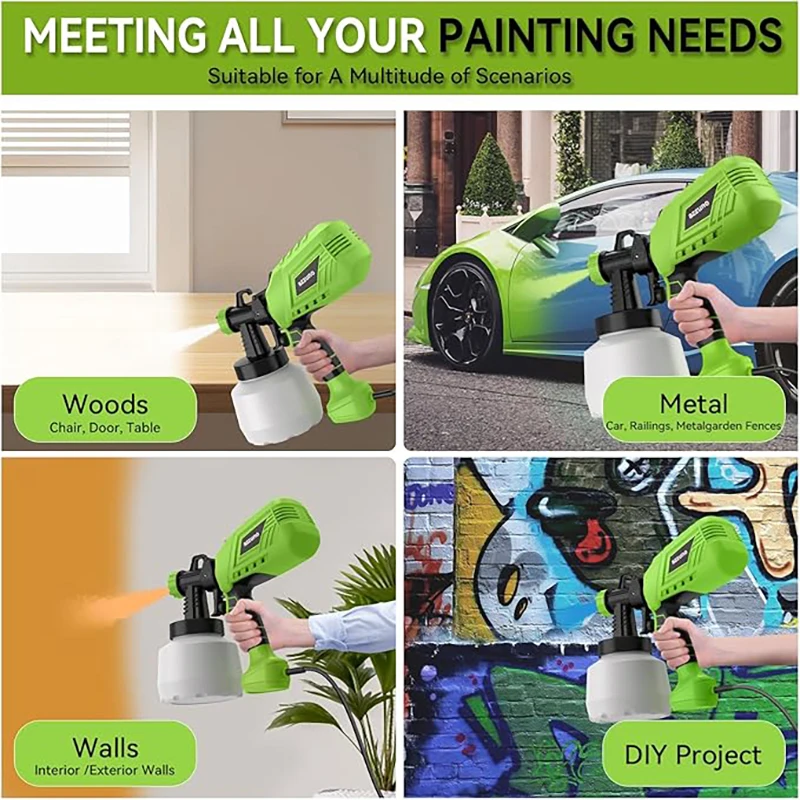 550W HVLP Electric Spray Gun Paint Sprayer Machine Gift Of 4 Nozzles Of Different Sizes 1200ml Capacity Tools For Construction