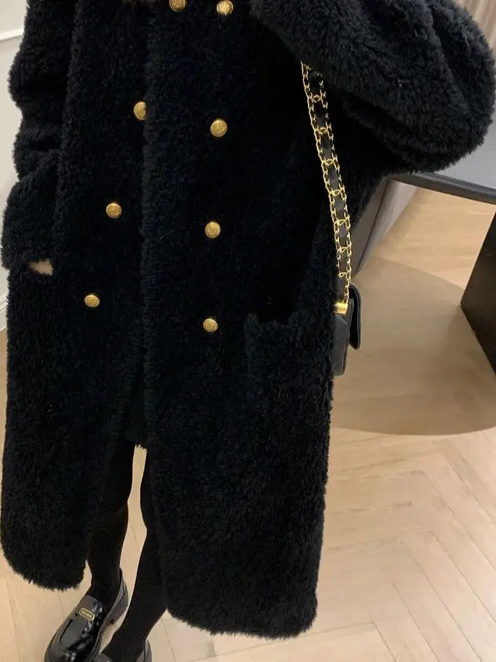 

Warm Lamb Fur Jaet Women's Retro Mid-Length Coat Brand Tag Removed Versatile Outerwear for Autumn Winter Commute Casual