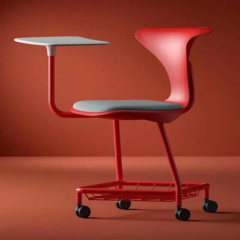 

Student training chair, writing board meeting chair, classroom with desk board, red plastic, designer office chair with wheels
