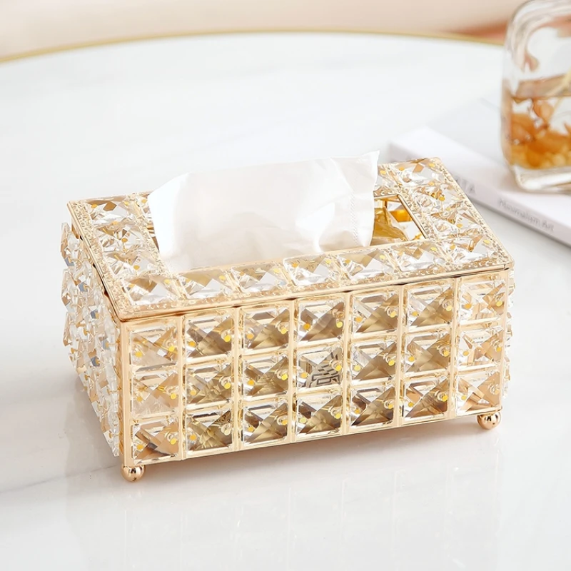 European Light Luxury Crystal Tissue Box Retro Coffee Table Paper Box Storage Living Room Desktop Decoration Elegant Accessories