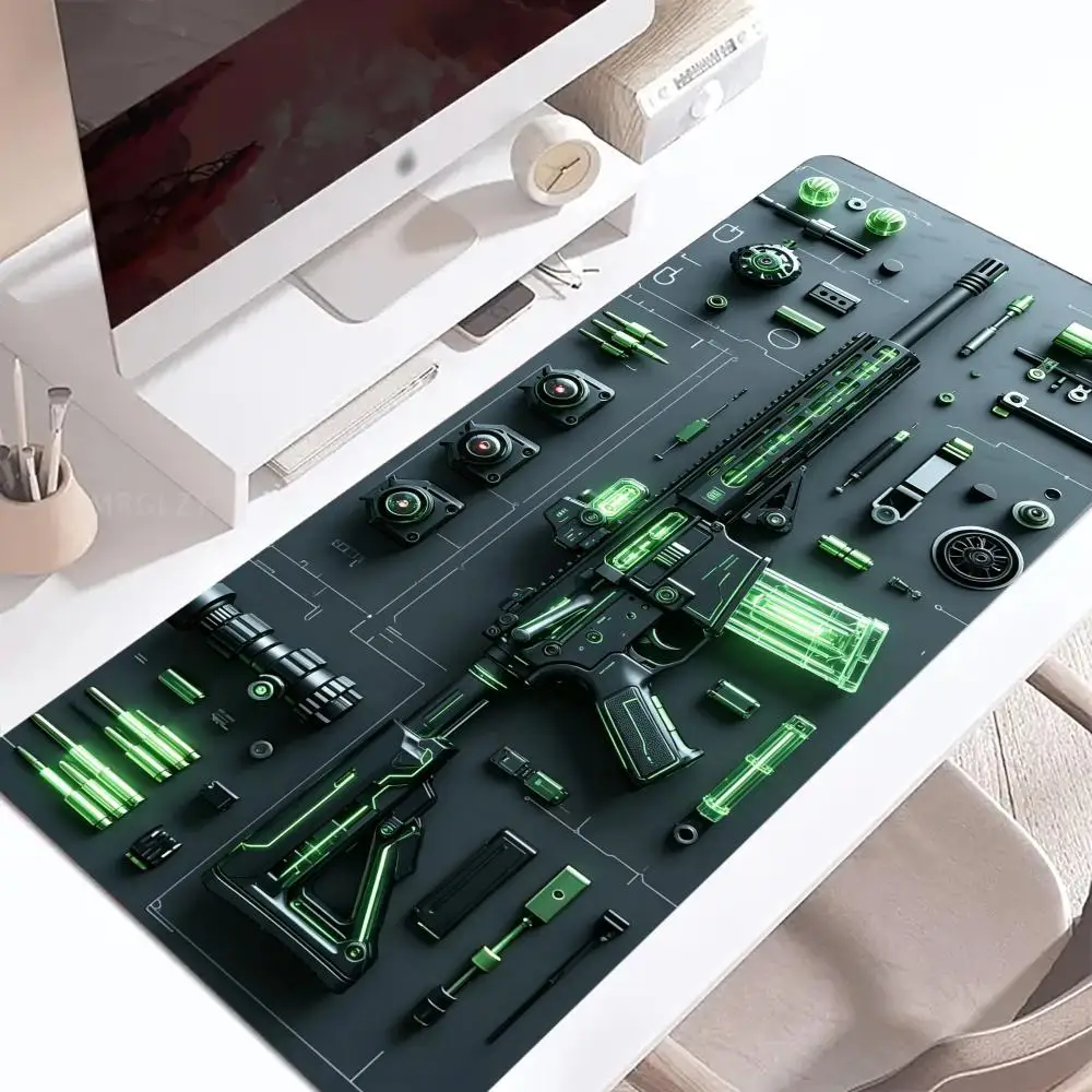Futurist Tactical Rifle Large Anti-slip Rubber Mouse Pad Gaming Desk Mat Keyboard Mat For Office Home Computer Stitched Edge