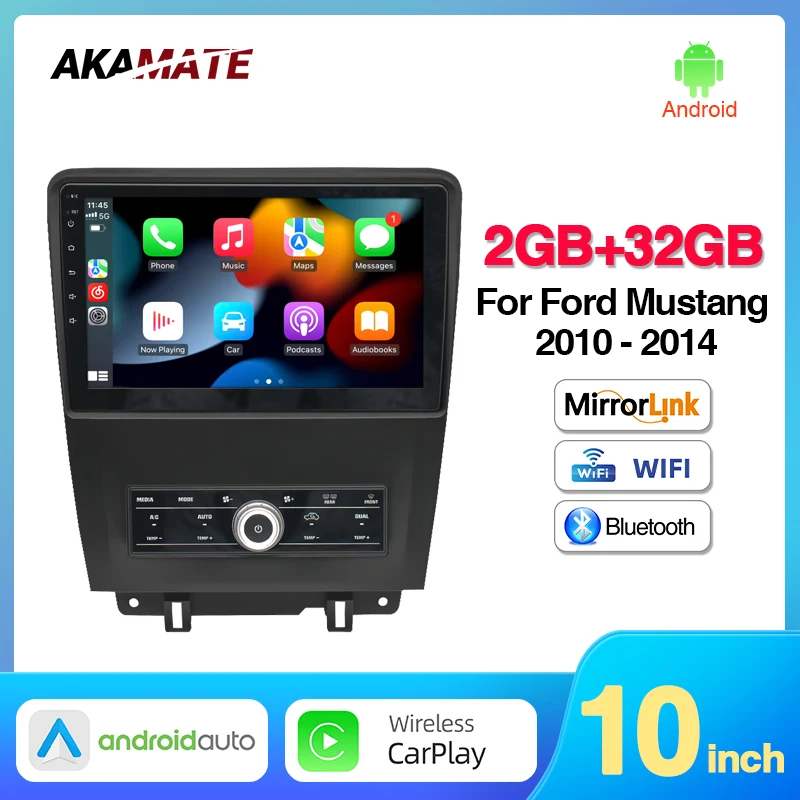 10inch Car Radio for Ford Mustang 2010-2014 Android 13.0 Multimedia Player CarPlay Frame Kit Head Unit Panel Fascia Trim Bezel