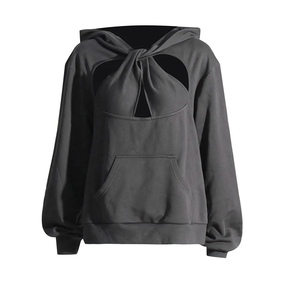 VGH Hollow Out Casual Solid Sweatshirt For Women Hooded Long Sleeve Minimalist Loose Pullover Sweatshirts Female Fashion Style