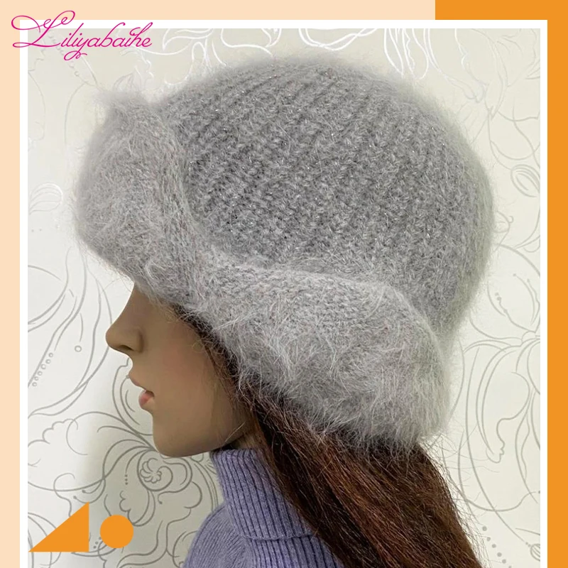 LILIYABAIHE  NEW winter Women ear protection hat knitted wool angora Simple and stylish Metal snap button.