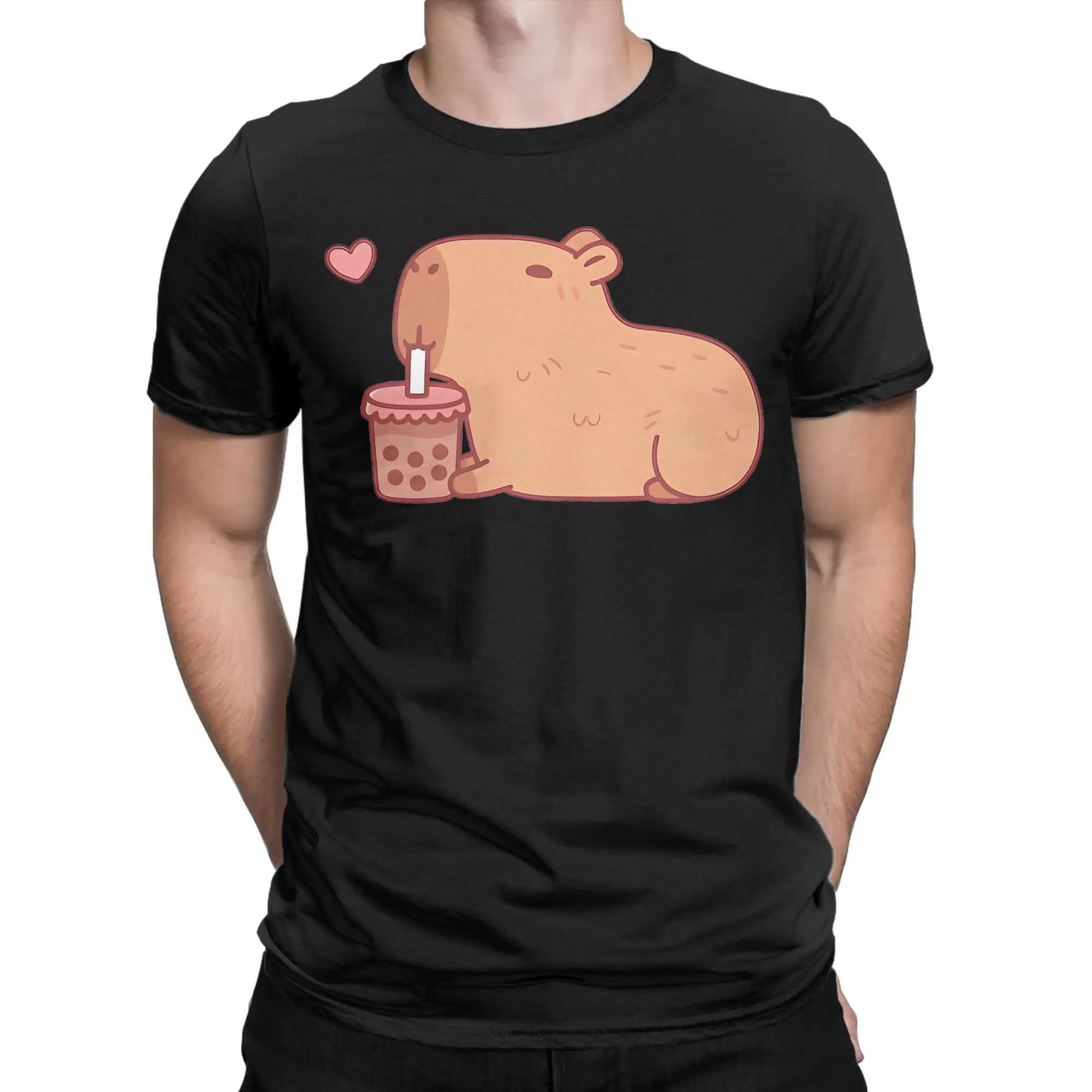 Men Women T-Shirt Cute Capybara Chilling With Bubble Tea Funny 100% Cotton Tees T Shirt Crewneck Clothes Birthday Present