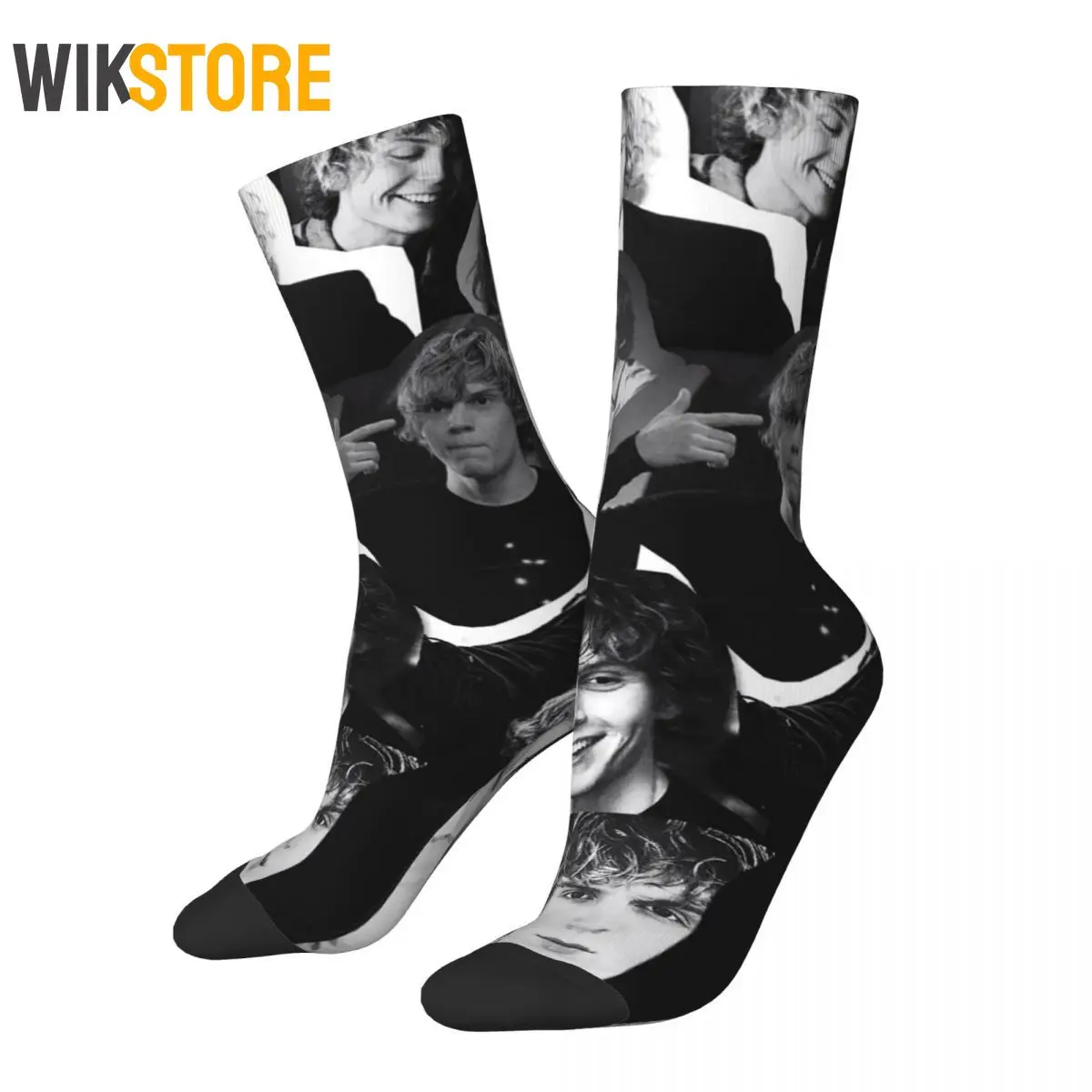 

Funny Evan Peters Socks Men Women Fashion Socks Hip Hop Spring Summer Autumn Winter Middle Tubes Breathable Crazy Sock